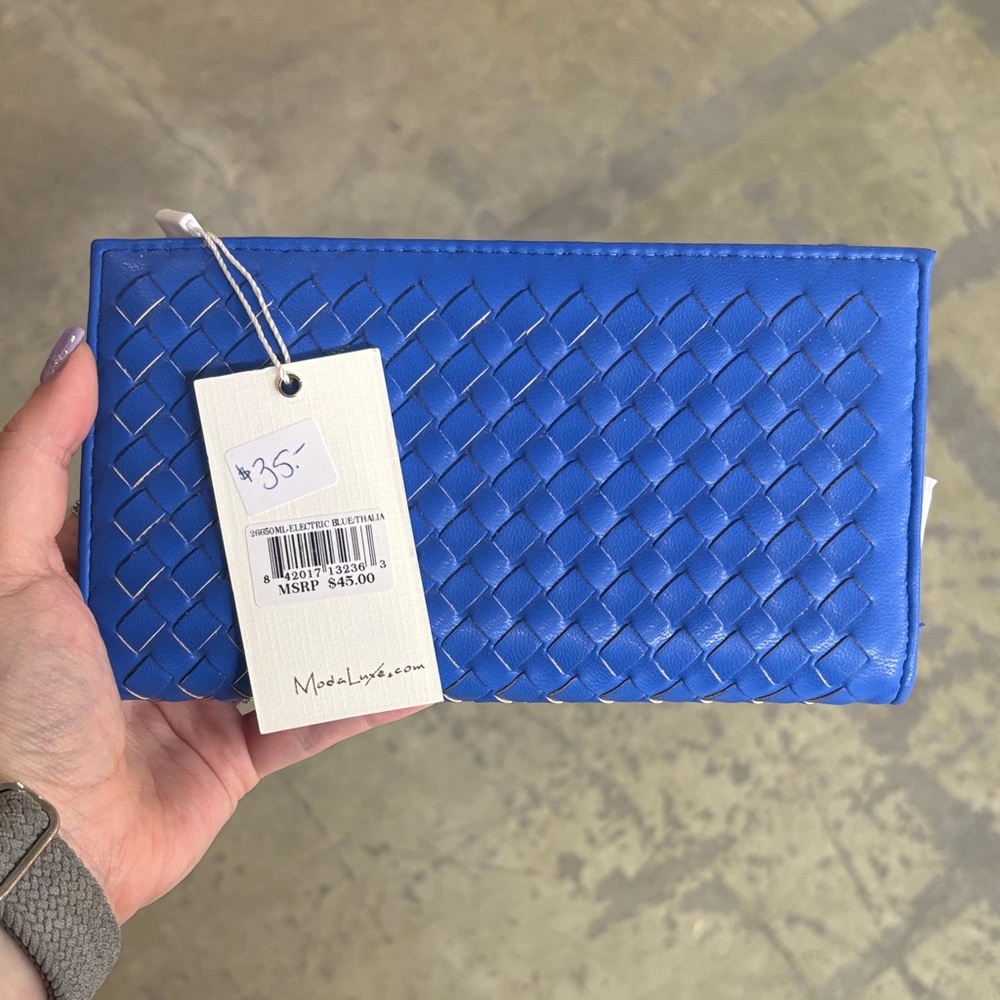 Moda Luxe Vibrant Blue Woven Clutch